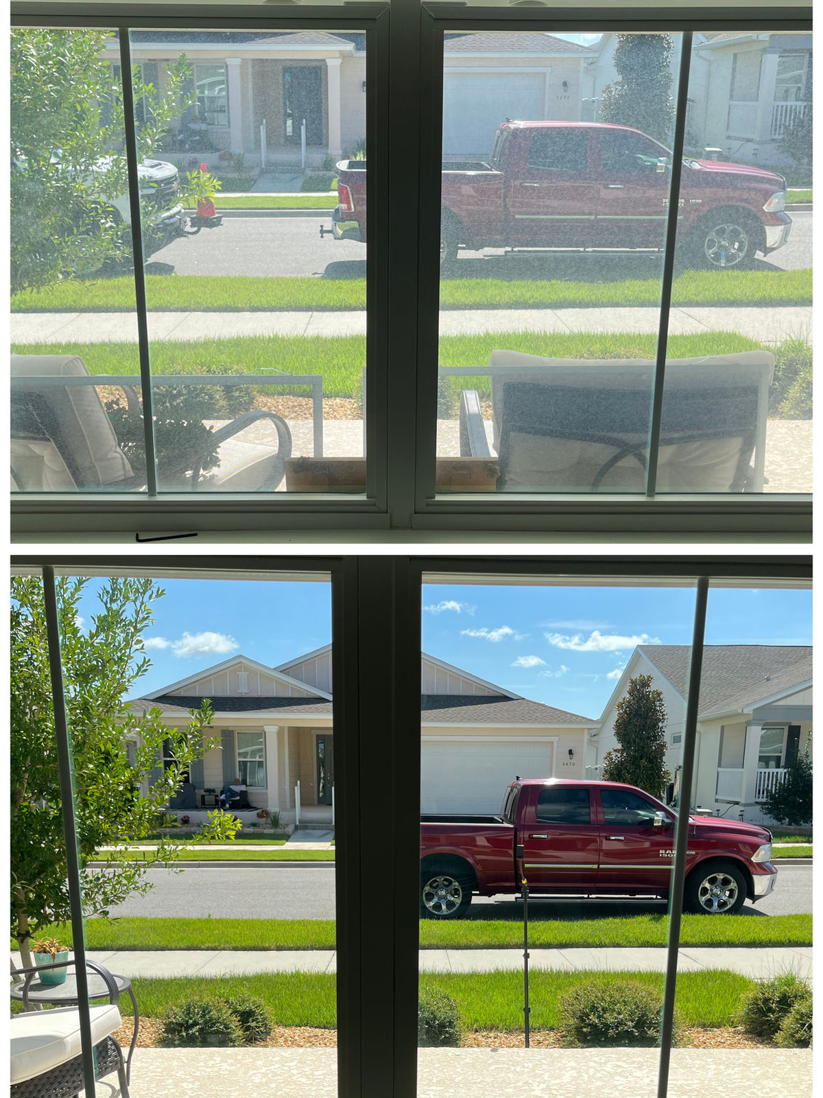 Window cleaning before and after — crystal clear glass after H&S Home Services